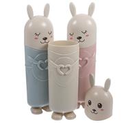 OFFIGAM Vaso Portátil Set para Cepillo de Dientes 3 Piezas Cilindro PP | Diseño de Dibujos Animados, Tapa con Figuras, para Viaje y Hogar, Uso como Vaso de Enjuague