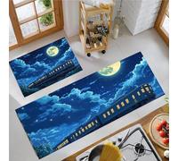 OFFSUM Juegos De Tapetes De Cocina Tren De Dibujos Animados 2 Alfombrillas De Cocina Lavables Y Antideslizantes para Decoración del Hogar Entrada Dormitorio Oficina. 43X75Cm+43X120Cm