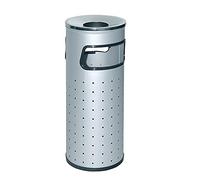 OFITURIA® Cenicero Papelera de Pie y Pared para Exterior Metálico 33 litros Color Plata Perforado Tapa Cromada