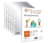 Ofituria - Fundas Plástico A4 Transparente Multitaladro + Paquete de Folios A4 Multiusos 80gr (50 Fundas + 250 Hojas)