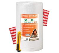 OFITURIA Papel Burbujas Embalaje 50cm x 10m - Kit Embalaje Completo con Cutter + 12 Etiquetas FRÁGIL - kit completo para mudanza, embalaje, plástico de burbujas