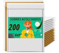 OFITURIA Sobres acolchados burbuja mix 150x220 mm polietileno, kraft y blanco, sobres de envío autoadhesivos, embalajes acolchados resistentes para oficina, ecommerce y envíos (200 uds)