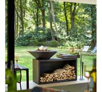 OFYR ISLAND - BRASERO BARBACOA CON SOPORTE DE MADERA Y SOPORTE DE CERÁMICA GRIS OSCURO