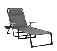 Ogimeka Tumbona plegable, 4 posiciones, plegable, resistente a la intemperie, con reposabrazos, playa, camping, jardín, playa, balcón, terraza y camping (gris)