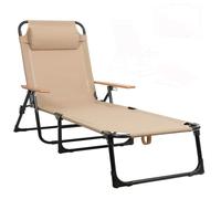 Ogimeka Tumbona plegable, 4 posiciones, plegable, resistente a la intemperie, con reposabrazos, playa, camping, jardín, playa, balcón, terraza y camping (beige)