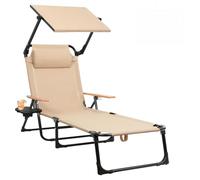 Ogimeka Tumbona plegable, 4 posiciones, plegable, resistente a la intemperie, con reposabrazos, playa, camping, jardín, playa, balcón, terraza y camping (beige con techo)