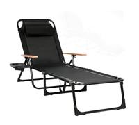 Ogimeka Tumbona plegable, 4 posiciones, plegable, resistente a la intemperie, con reposabrazos, playa, camping, jardín, playa, balcón, terraza y camping (negro)