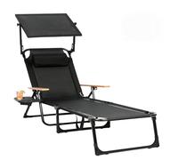 Ogimeka Tumbona plegable, 4 posiciones, plegable, resistente a la intemperie, con reposabrazos, playa, camping, jardín, playa, balcón, terraza y camping (negro con techo)