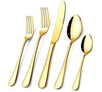 OGORI - Juego de cubiertos de acero inoxidable dorado de 40 piezas, juego de cubiertos con cuchara y tenedor, servicio para 8, fácil de limpiar, pulido con espejo