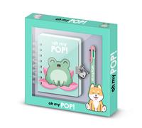 Oh My Pop Froggy Pack de Diario A5 + Bolígrafo de 6 Colores, Turquesa Turquoise