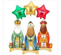 OH YEAH - 3 Globos Foil Reyes Magos Metalizado PERSONALIZADO 110 Cm - 3 Globos Foil Estrella Metalizada Personalizada Nombre 48 Cm - Globo Navidad- Decoración Navidad - Reyes Magos - ELIGE TU NOMBRE