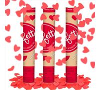OH YEAH - 3 Unidades - Cañón Confeti Corazones y Pétalos Rojos - 30 cm - Fiestas y Celebraciones - Ideal para Bodas, Cumpleaños, Eventos y Despedidas - Gran Potencia de Alcance - FÁCIL DE USAR