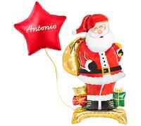 OH YEAH - Globo con Base Foil Papa Noel 110 cm + Globo Foil Estrella Nombre PERSONALIZADO 48 cm - Accesorios Árbol, Fiesta, Photocall y Eventos - Decoración Navideña - Regalo Único - ELIGE TU NOMBRE