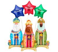 OH YEAH - Globo Foil Reyes Magos + 3 Estrellas Personalizadas - Decoración Navideña - Celebraciones Familiares, Escolares y Escaparates - Roscón de Reyes - Eventos Navideños - ELIGE TU NOMBRE