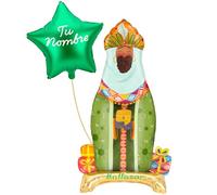 OH YEAH - Globo Foil Reyes Magos Baltasar + Estrella Verde Personalizada - 110 cm - Decoración Navideña - Celebraciones Familiares - Roscón de Reyes - Eventos Navideños - ELIGE TU NOMBRE