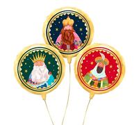 OH YEAH - Set Globo Foil Reyes Magos - Ø 43 cm - Decoración Navideña - Celebraciones Familiares, Escolares y Escaparates - Roscón de Reyes - Eventos Navideños - APTO HELIO