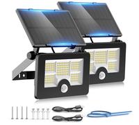 OHAYORI Focos Solares Exterior con Sensor de Movimiento, 122 LED Luces Solar Exterior con USB, 2200 mAh Lampara Solar 4 Modos & IP65 Impermeable Luz Seguridad para Garajes Jardin【2 Piezas】