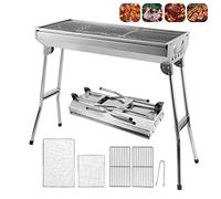 OHMG Barbacoa Portátil XXL de Carbón de Madera, Parrilla de Pie de Acero Inoxidable, BBQ Plegable Grande Con Parrilla Para Jardín