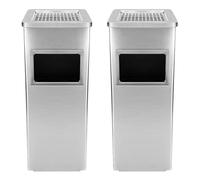 OHMG - Contenedores de basura, Papelera de acero inoxidable 35 L, Papelera con cenicero para exterior, Cenicero de pie en acero inoxidable con papelera, Papelera con cenicero para hotel, jardín