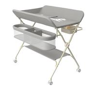 OHMG - Mesa con pañales, plegable, ajustable en altura, hasta 15 kg, 0-36 meses, organizador de pañales, ruedas de 360° con freno, arnés y barrera de seguridad, funda lavable, almacenamiento, 75 x 68