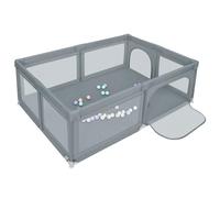 OHMG Parque Bebé, Parque infantil, 50 bolas, Gran Parque Bebe, para interior y exterior con base antideslizante, barrera parque bebe, tejido Oxford, altavoz para bebé (gris oscuro, 205 x 147 x 66 cm)