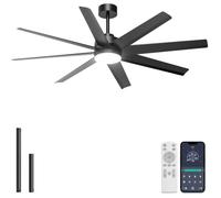 Ohniyou 152 cm Ventilador de Techo con Luz LED Regulable Silencioso, Negro | Mando a Distancia y APP, Motor DC Reversible, 8 aspas, Ventiladores Techo Grande para Terraza Interior Exterior Sala de Estar