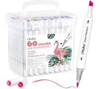 Ohuhu Rotuladores 60 Colores, Marcadores de Agua Doble Punta para Adultos Estudiantes Dibujar, para Colorear, Bocetos, Cómics, Garabatos, con 1 Batidora Incolora y Maletín de Transporte
