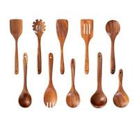 Oil Spot Wood Cooking Kit | Utensils Set 10Pcs Natural Acacia Spoons Ladle | Oil Spot Rinse Wooden Cooking Spoons Set For Home Apartment Serving Baking Housewarming Christmas Dining Gathering Holiday