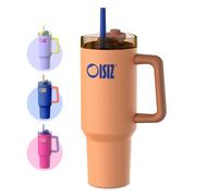 OISIZ Vaso de 40 onzas con asa y tapa con pajilla, botella de agua de acero inoxidable, reutilizable, aislada al vacío, taza de café de viaje, apta para portavasos, tapa para beber o tragar, a prueba