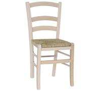OKAFFAREFATTO MADDALONI Silla modelo Venezia con asiento de paja en madera de haya natural sin tratar para barnizar para casa, cocina, jardín, restaurante, lista para montar