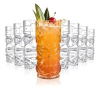 Okllen Paquete de 8 vasos de plástico Tiki, 16 onzas/470 ml, vasos transparentes para cóctel Tiki, vasos elegantes y elegantes para bar moderno, fiesta hawaiana, suministros de fiesta Luau