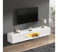 OKMYHOME - Mueble de TV con iluminación LED y control Bluetooth App - Panel de partículas - 160 x 31 x 22 cm - Blanco