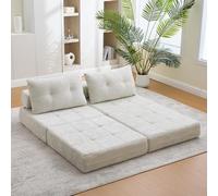 OKMYHOME Sillón Convertible de 1 plaza con colchón plegable y cojín, estructura de metal MDF, revestimiento de oruga, color beige