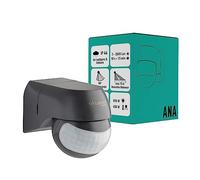 Detector de movimiento Oktaplex LED para exteriores, IP44, sensor infrarrojo, ángulo de detección de 180°, giratorio e inclinable, montaje en superficie, color antracita