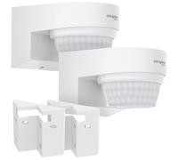 Oktaplex Eva - Detector de movimiento para exteriores (2 unidades, con soporte de pared de esquina, 14 m, 240 grados, sensor PIR, IP65, sensor de movimiento de pared, color blanco