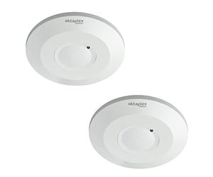 Oktaplex IDA Juego de 2 detectores de Movimiento de Techo Sensor de Alta frecuencia Plano 360° Alcance 2-16m Detector de Presencia 230V Blanco con Sensor crepuscular