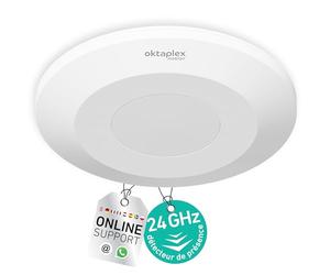 Oktaplex Isa Detector de presencia de techo Blanco - Ultraplano 22mm - Sensor de radar de 24GHz para detección de presencia - Detector de movimiento de HF de 360° de montaje en superficie
