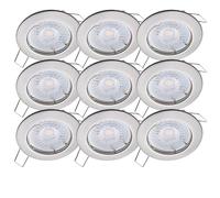 Oktaplex - Juego de 9 focos empotrables Sedan, 230 V, 35 mm, profundidad de | Blanco cálido 3000 K, tamaño del orificio 60 mm, 4,8 W, 380 lm, foco empotrable 110° de acero inoxidable cepillado redondo