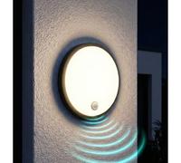 Oktaplex Plato aplique de pared exterior detector de movimiento redondo | antracita, interruptor de encendido forzado, 10,5 W, 1010 lm, 3000 K, blanco cálido, IP65, 230 V, lámpara LED, para jardín