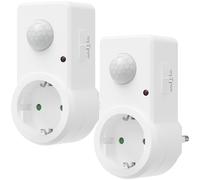 Oktaplex Sia Juego de 2 enchufes intermedios con detector de movimiento 120 grados/9 metros sensor de movimiento infrarrojo toma interior sensor PIR blanco