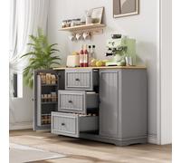 okwish, aparador de cocina con 3 cajones y 2 puertas, mueble de almacenamiento con estantes ajustables para cocina, comedor y sala de estar, color gris