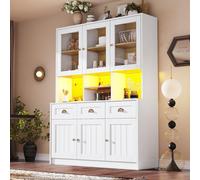 okwish: Armario alto, aparador, mueble de cocina con iluminación LED ajustable, vitrina. Mueble de cocina con estantes ajustables, color blanco