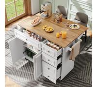 okwish: Armario de cocina que también sirve como carro de servicio, isla de cocina con espacio de almacenamiento y diseño vintage, armario de comedor multifuncional con 5 cajones, color blanco