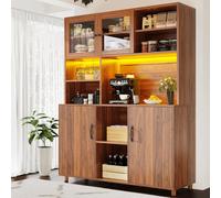 okwish: Armarios altos. Mueble de cocina con cajones y tres niveles de altura ajustables. Alacena para comedor con luces LED controladas mediante aplicación. Color: marrón nogal