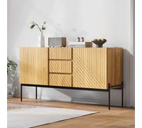 OKWISH Buffet Bas, 2 puertas y 3 cajones - Mueble de almacenamiento de madera con patas metálicas - Diseño moderno para salón o comedor, color natural
