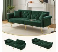okwish: Cama abatible con función de descanso, sofá de dos plazas con respaldo ajustable en 3 posiciones, sillón de relax con patas metálicas doradas, color verde