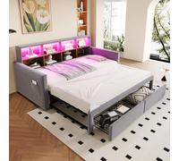 okwish Cama abatible de 90/180x190, tipo sofá cama, con espacio de almacenamiento, estructura de cama infantil con LED y 2 enchufes, cama juvenil con somier, color gris claro (sin colchón)