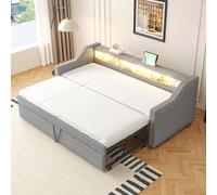 okwish Cama convertible tipo daybed de 90/180 x 190 cm, con espacio de almacenamiento multifuncional, iluminación LED y puerto USB. Cama infantil/juvenil (sin colchón) - gris claro