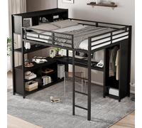 okwish: Cama de metal de 140x200. Cama superpuesta sin colchón. Cama superpuesta con espacio de almacenamiento doble debajo del escritorio. Estructura de cama con armario y espacio de almacenamiento. 