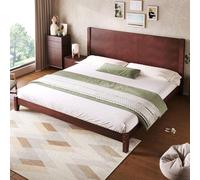 okwish, cama doble de 180x200 cm con cabecero y somier de láminas, diseño sencillo, estructura de madera, color marrón (sin colchón)